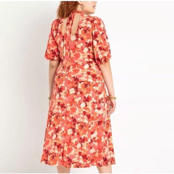 Eloquii High Neck Retro Style Colorful Floral Stretch Midi Dress Mod Womens 14 - Picture 9 of 9
